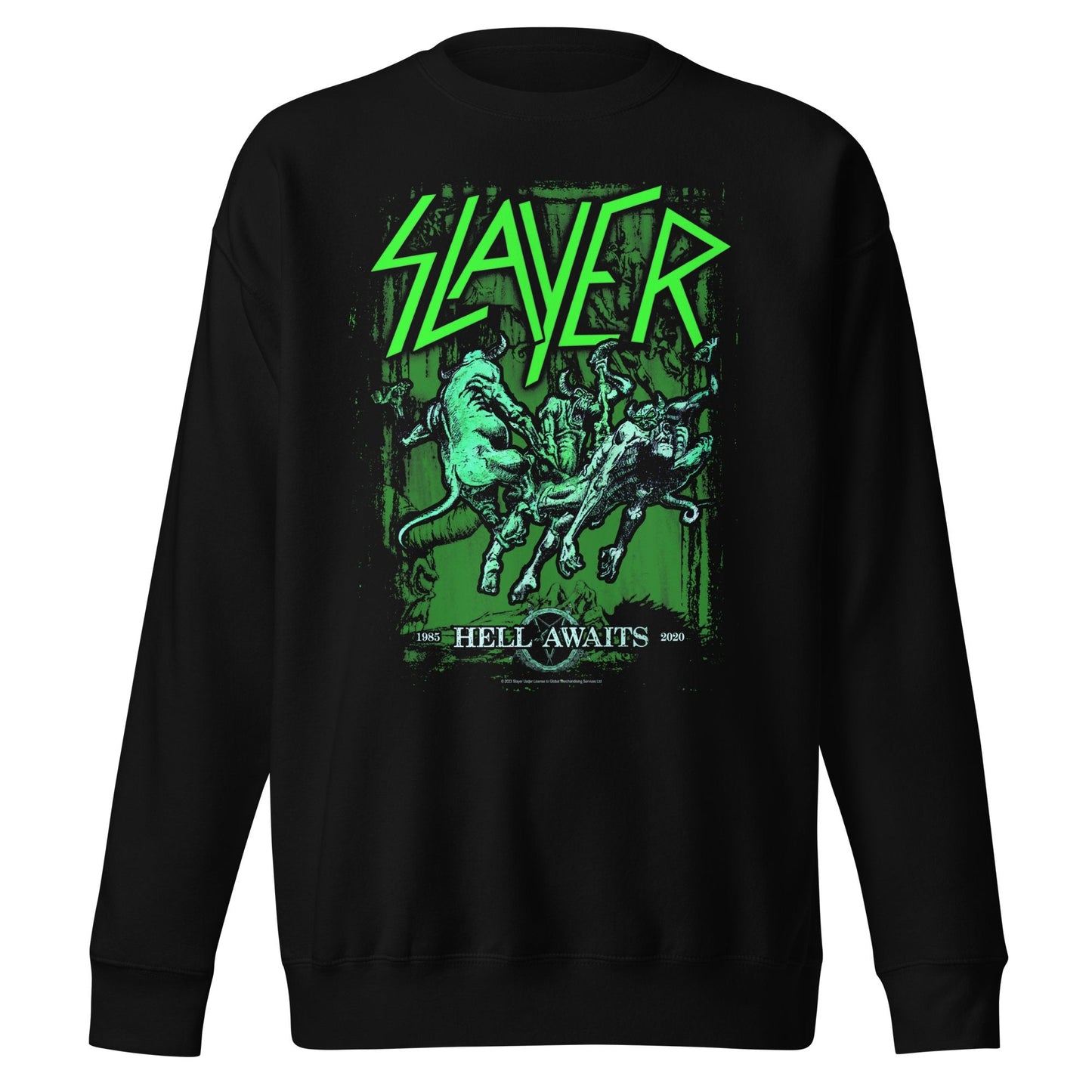 Slayer Neon Hell Awaits Jumbo Print Mens Sweatshirt Black