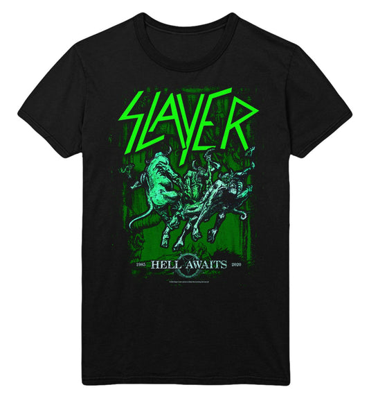 Slayer Neon Hell Awaits Mens T Shirt Black