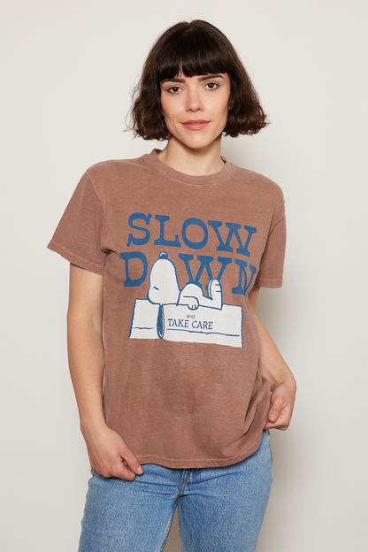 Peanuts Slow Down Womens Tee Shirt Brown