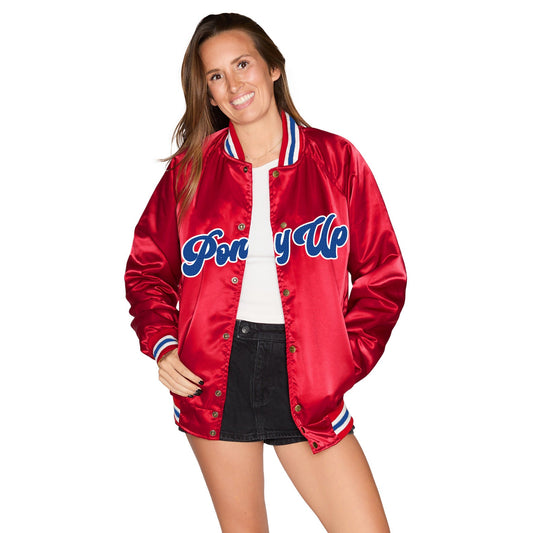 SMU Mustangs Satin Letterman Bomber Jacket Officially Licensed