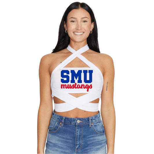 SMU Mustangs White Multi Way Womens Bandeau Top Officially Licensed