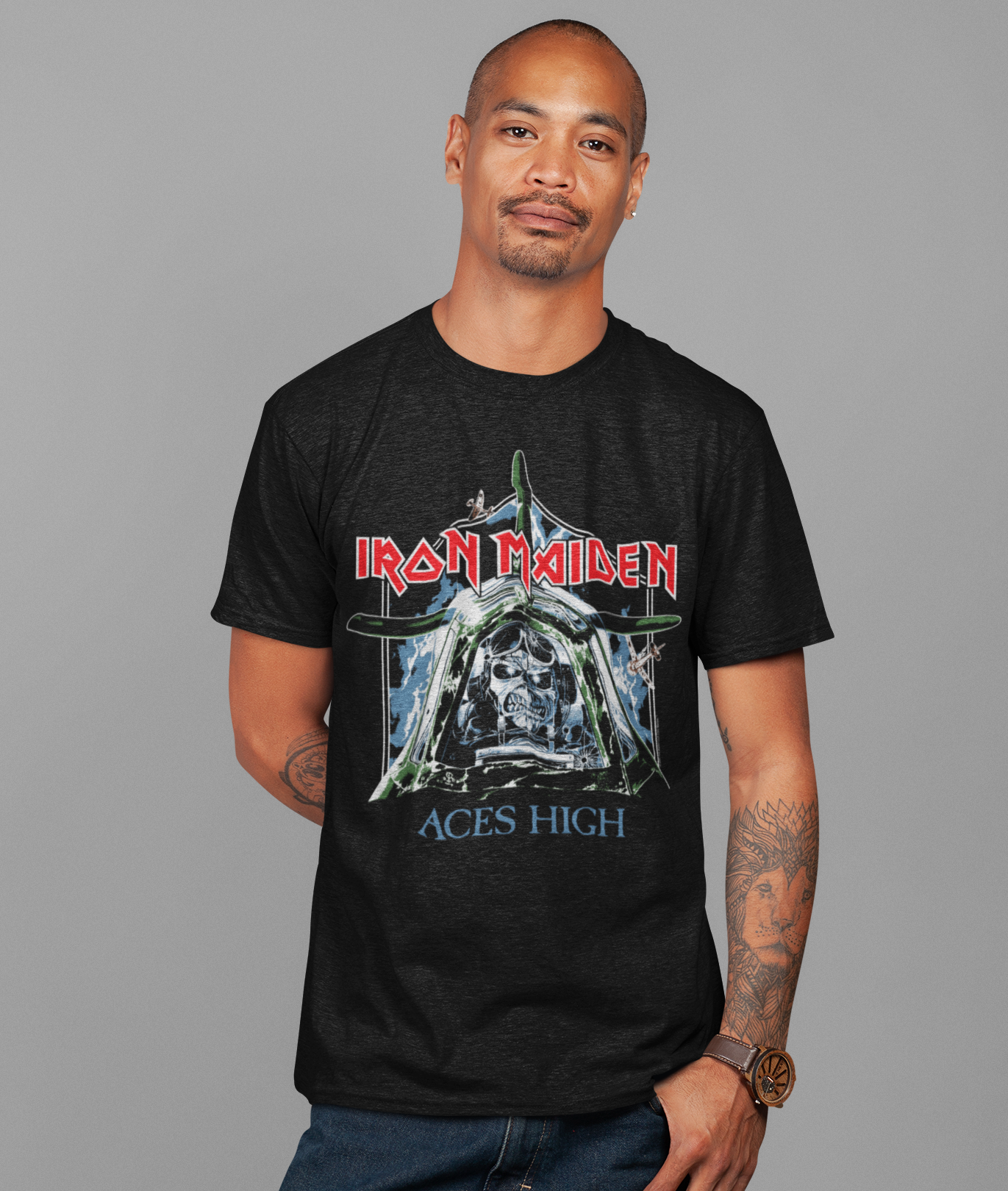 Stakes Iron Maiden - Aces High Jumbo Print Mens T Shirt Officially Licensed