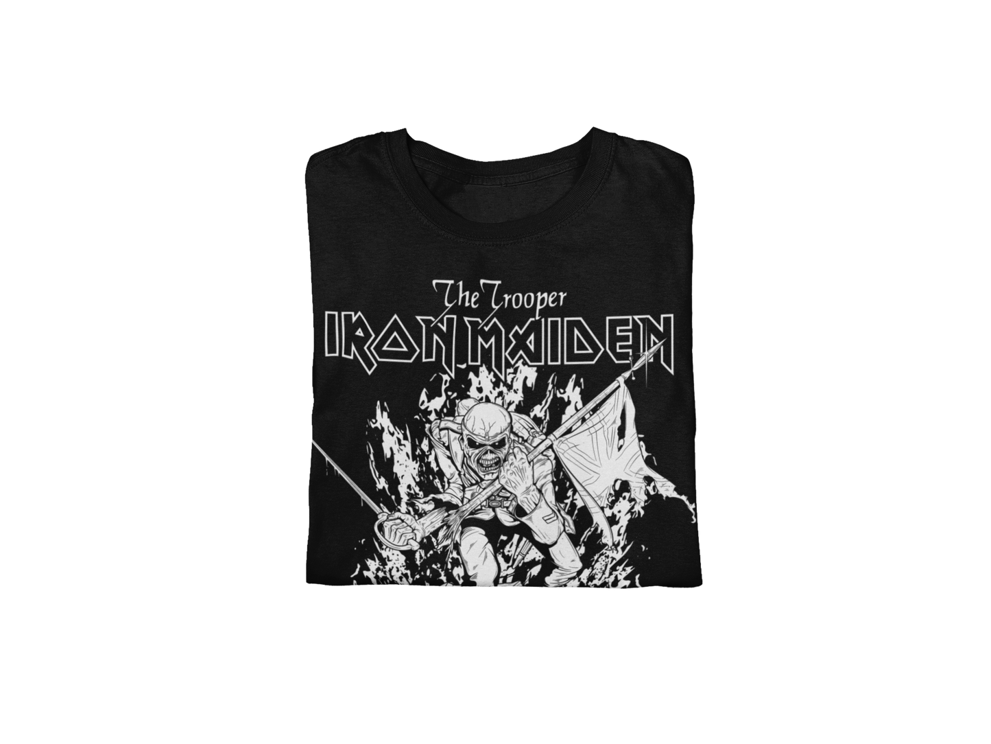 Stakes Iron Maiden - Trooper Black and White Jumbo Print Mens T Shirt Officially Licensed