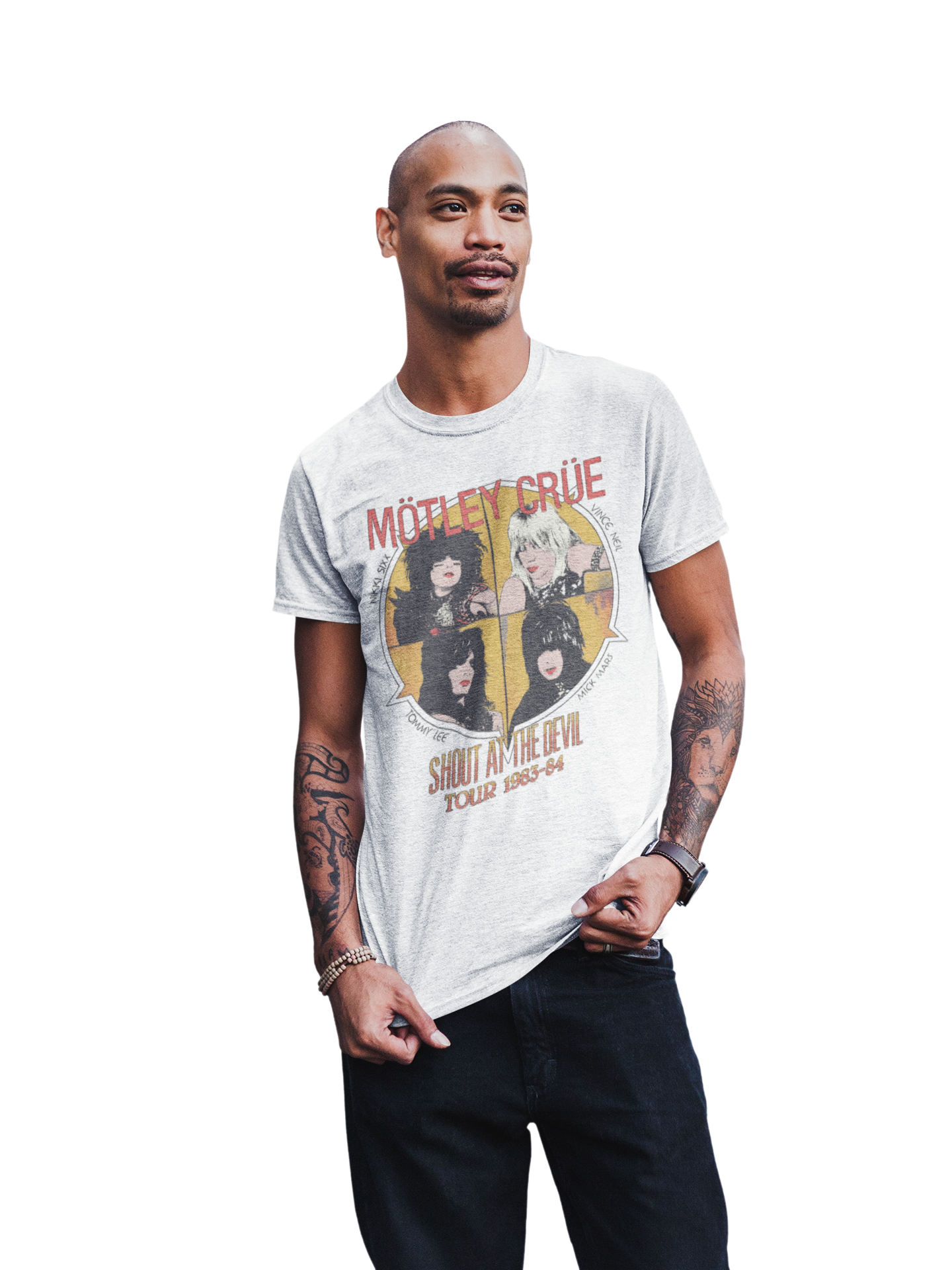 Stakes Motley Crue - Shout 83/84 Tour Jumbo Print Mens T Shirt Officially Licensed