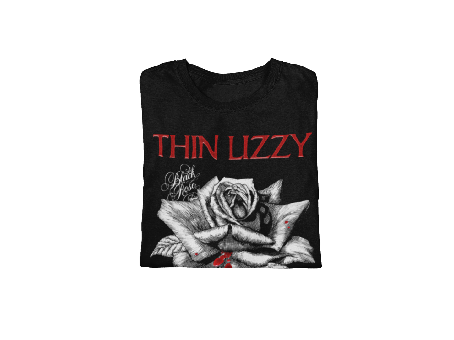 Stakes Thin Lizzy - Black Rose Jumbo Print Mens T Shirt Officially Licensed