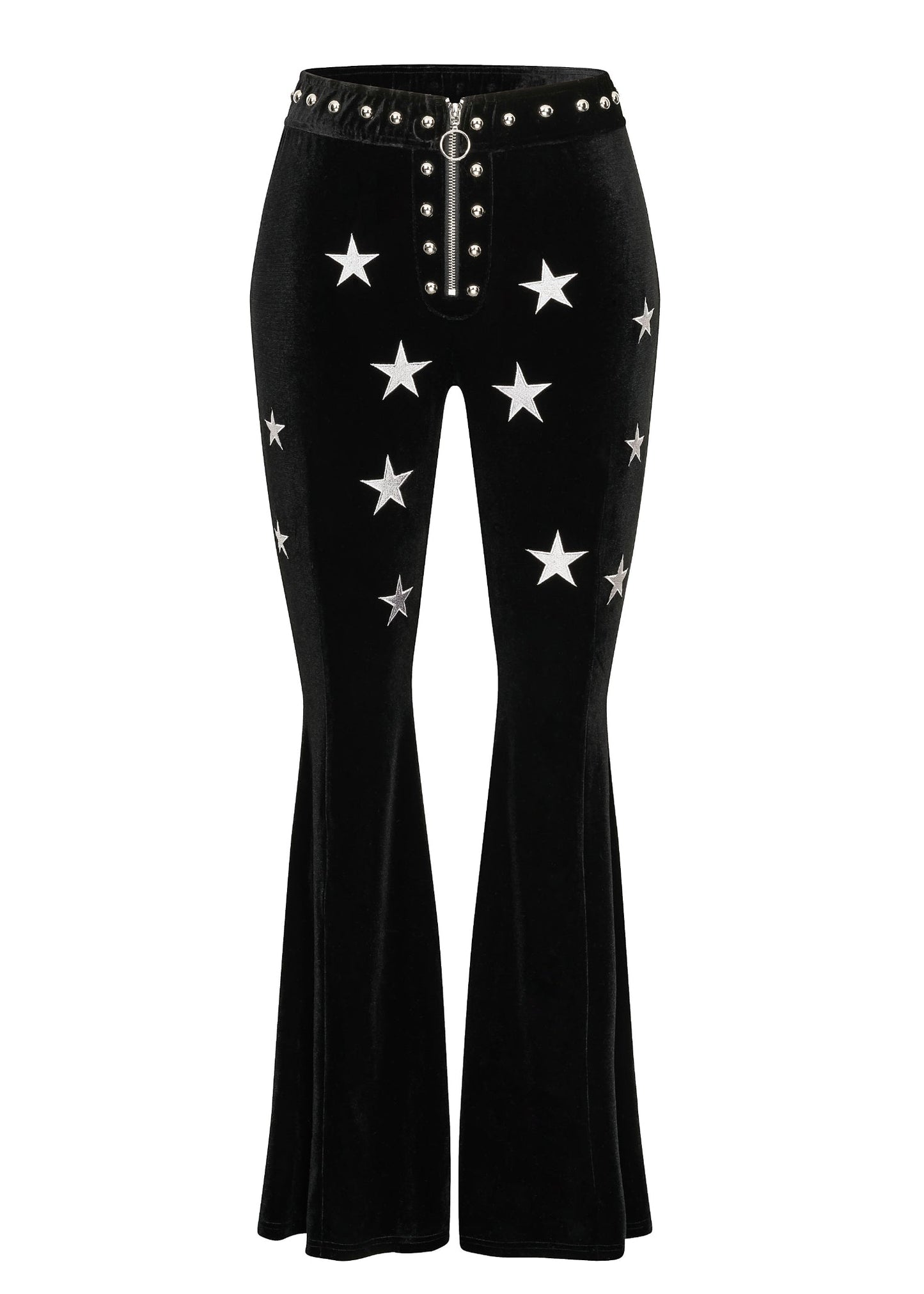 Studded Velvet Flare Pants Star Bell Bottoms