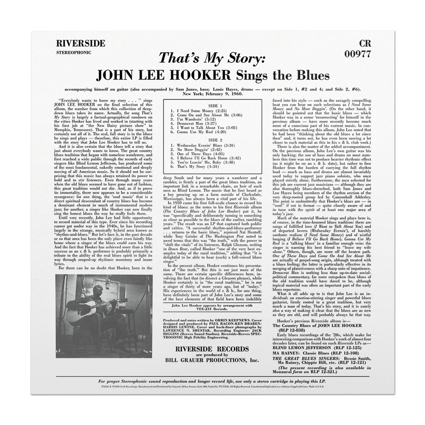 That's My Story: John Lee Hooker Sings the Blues (Bluesville Series) (180g LP) Vinyl Record