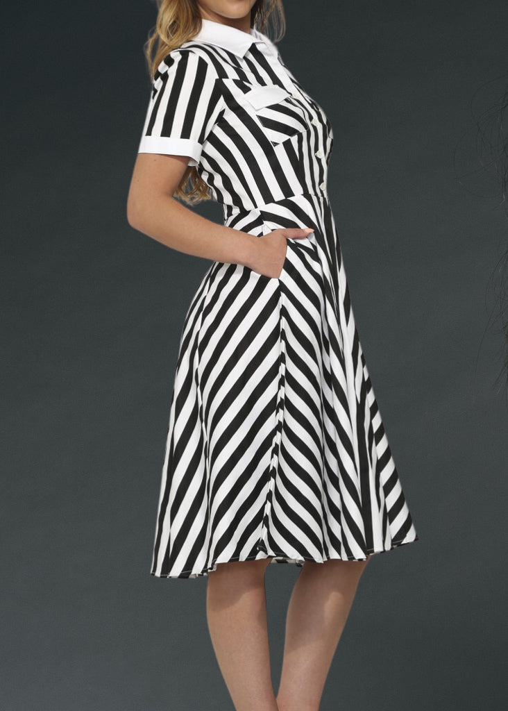 Black and White Striped Gothic Dress