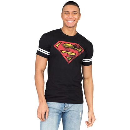 Superman Distressed Logo With Striped Sleeves T-shirt