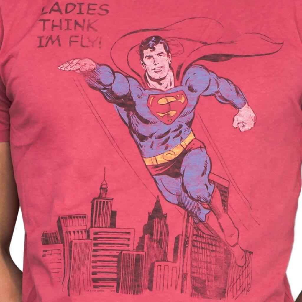 Superman Ladies Think I'm Fly Vintage Inspired Lava T-shirt