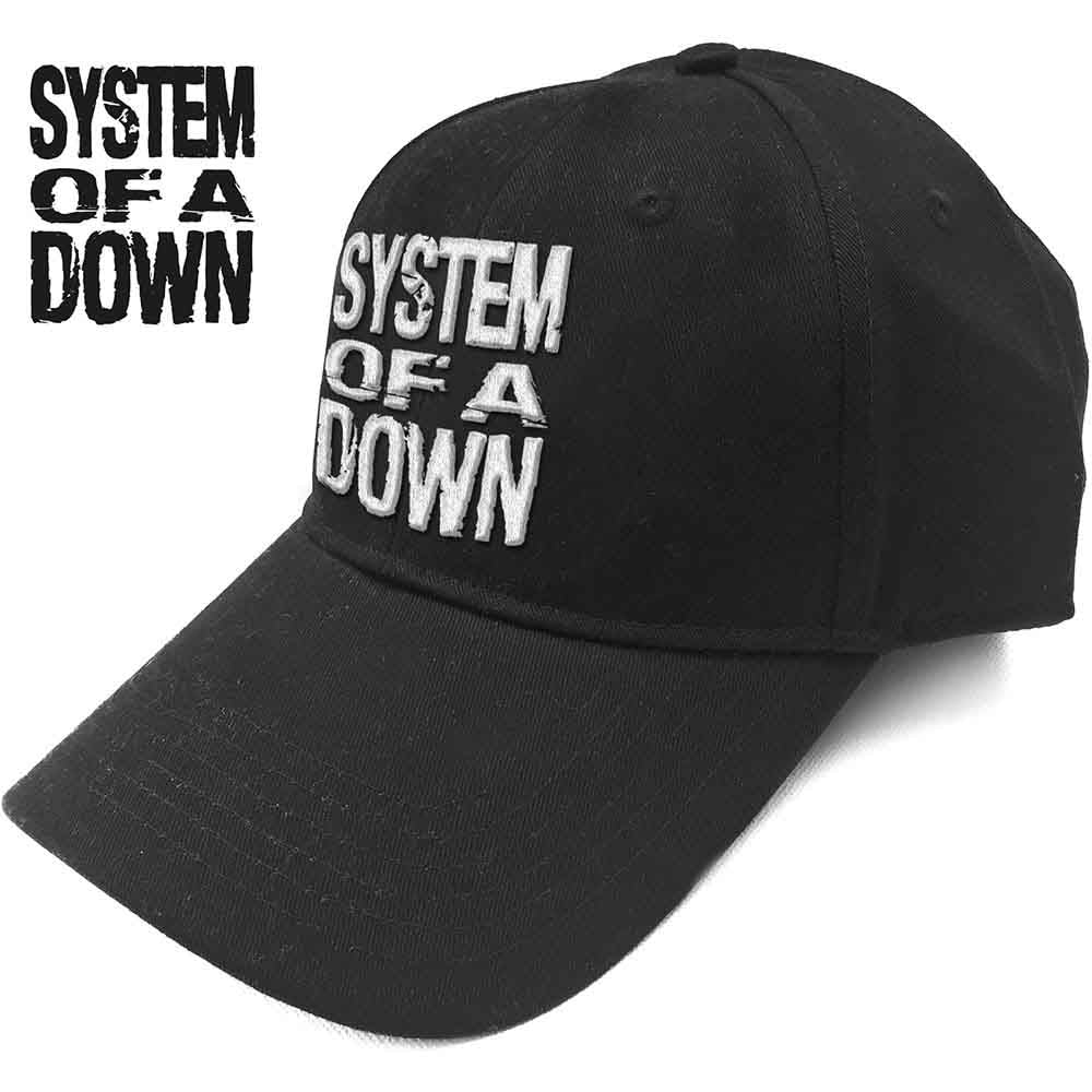 System Of A Down Stacked White Script Officially Licensed Hat Black