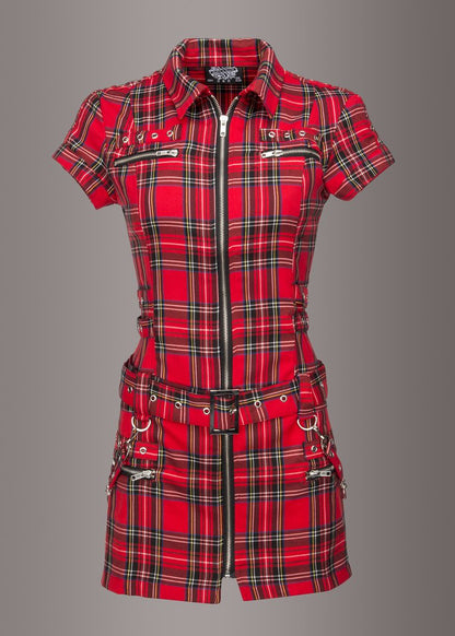 London Calling Plaid Mini Dress with Buckles and Lacing