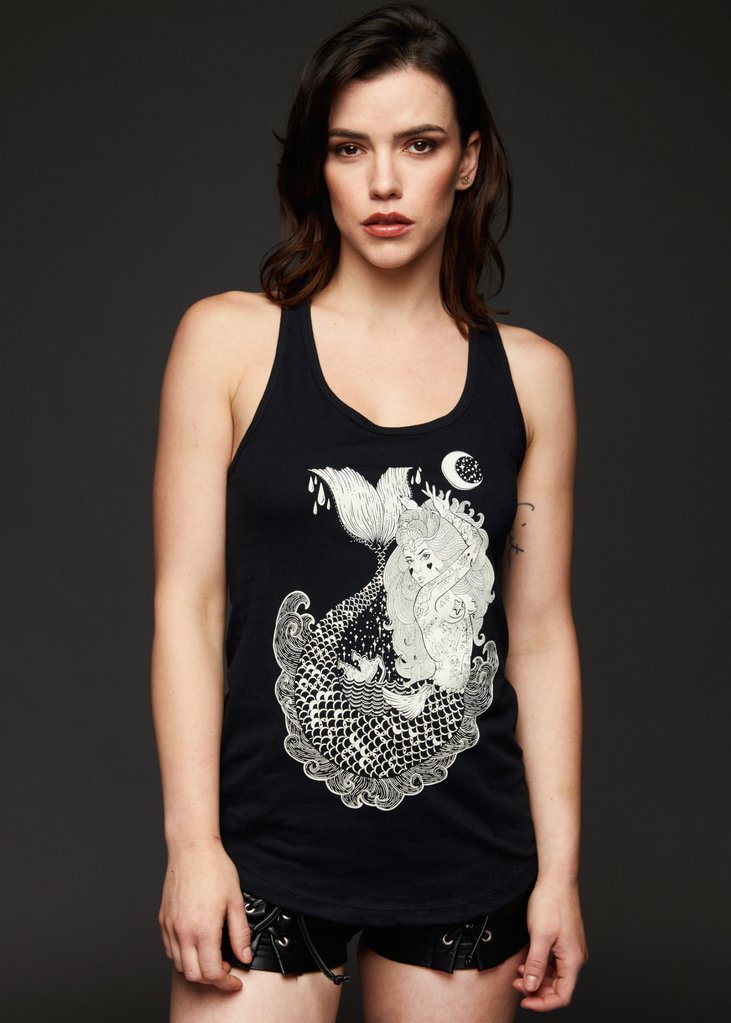 Mermaid Vibes Black Loose Fit Tank Top