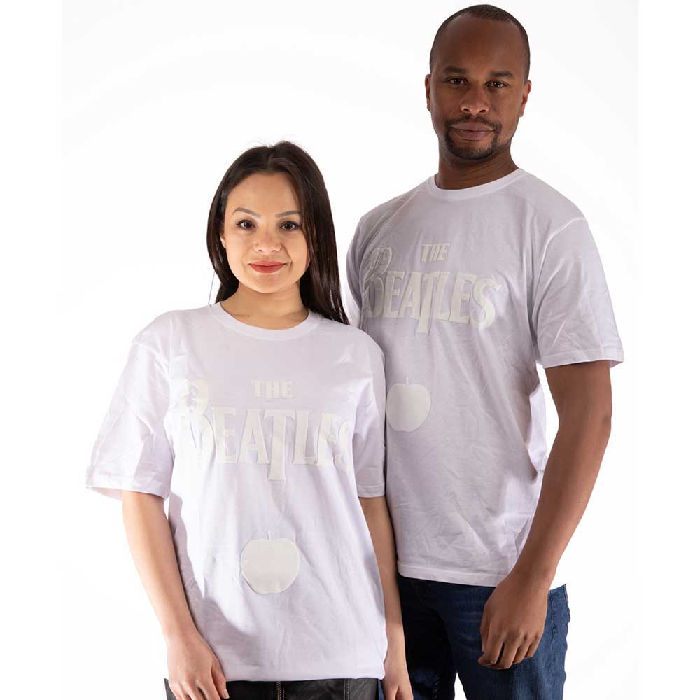 The Beatles Drop T Logo & Apple White-on-White [T-Shirt] Officially Licensed