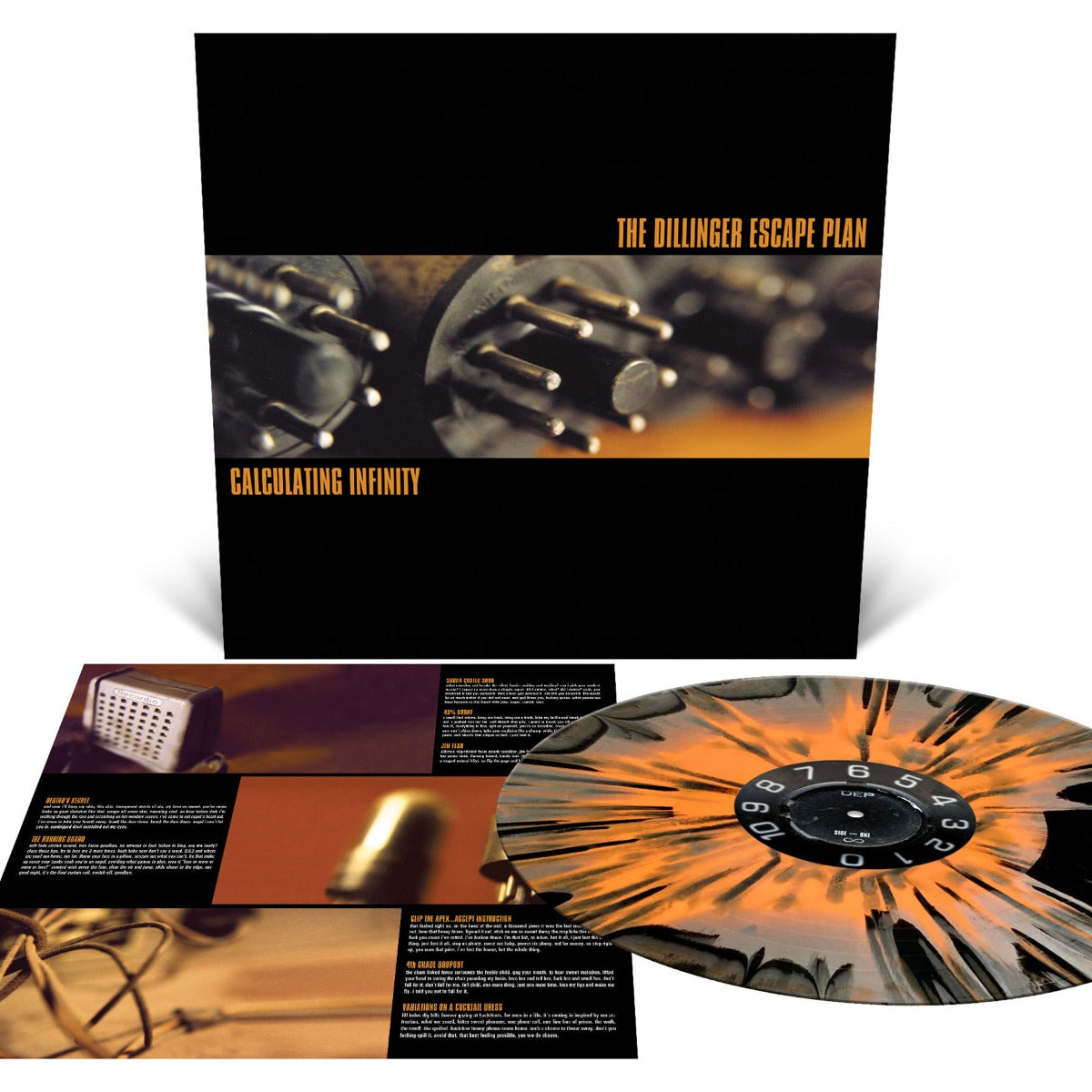 The Dillinger Escape Plan - Calculating Infinity (Halloween Orange, Metallic Silver and Black Tri Color Merge with Halloween Orange, Metallic Silver and Black Splatter) Vinyl Record