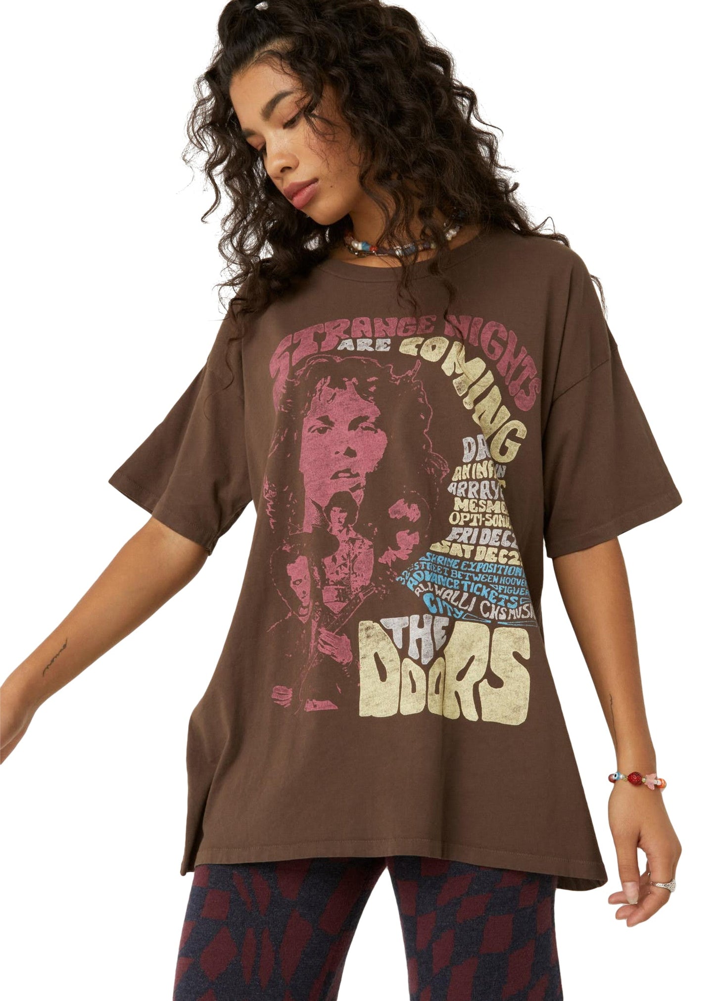 The Doors Strange Nights Are Coming Band Womens Tee Shirt Brown