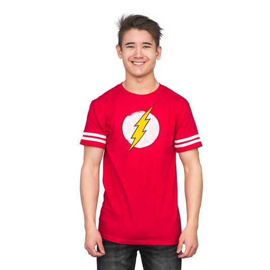 The Flash Distressed Logo With Striped Sleeves T-shirt