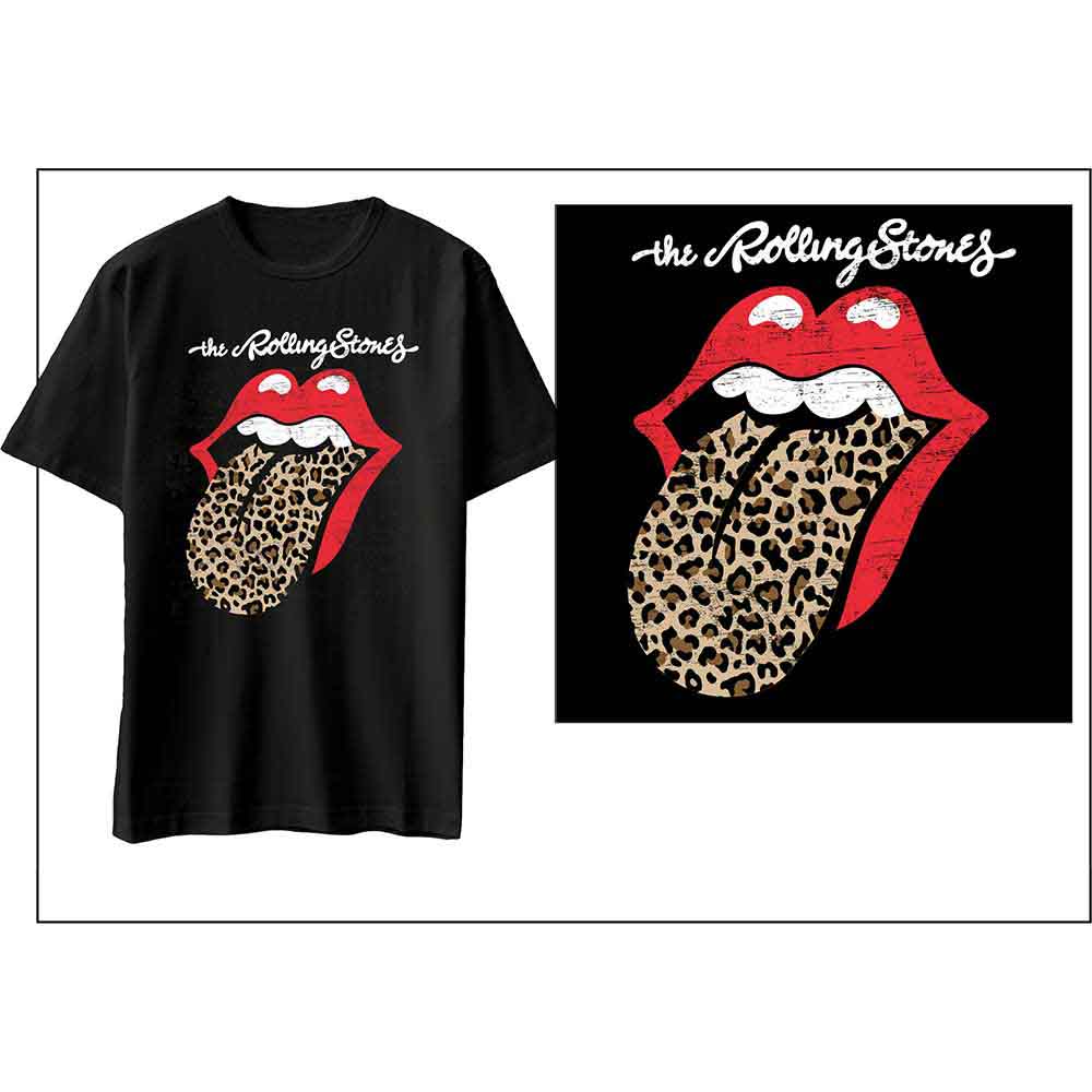 The Rolling Stones Leopard Print Tongue Mens T Shirt Officially Licensed