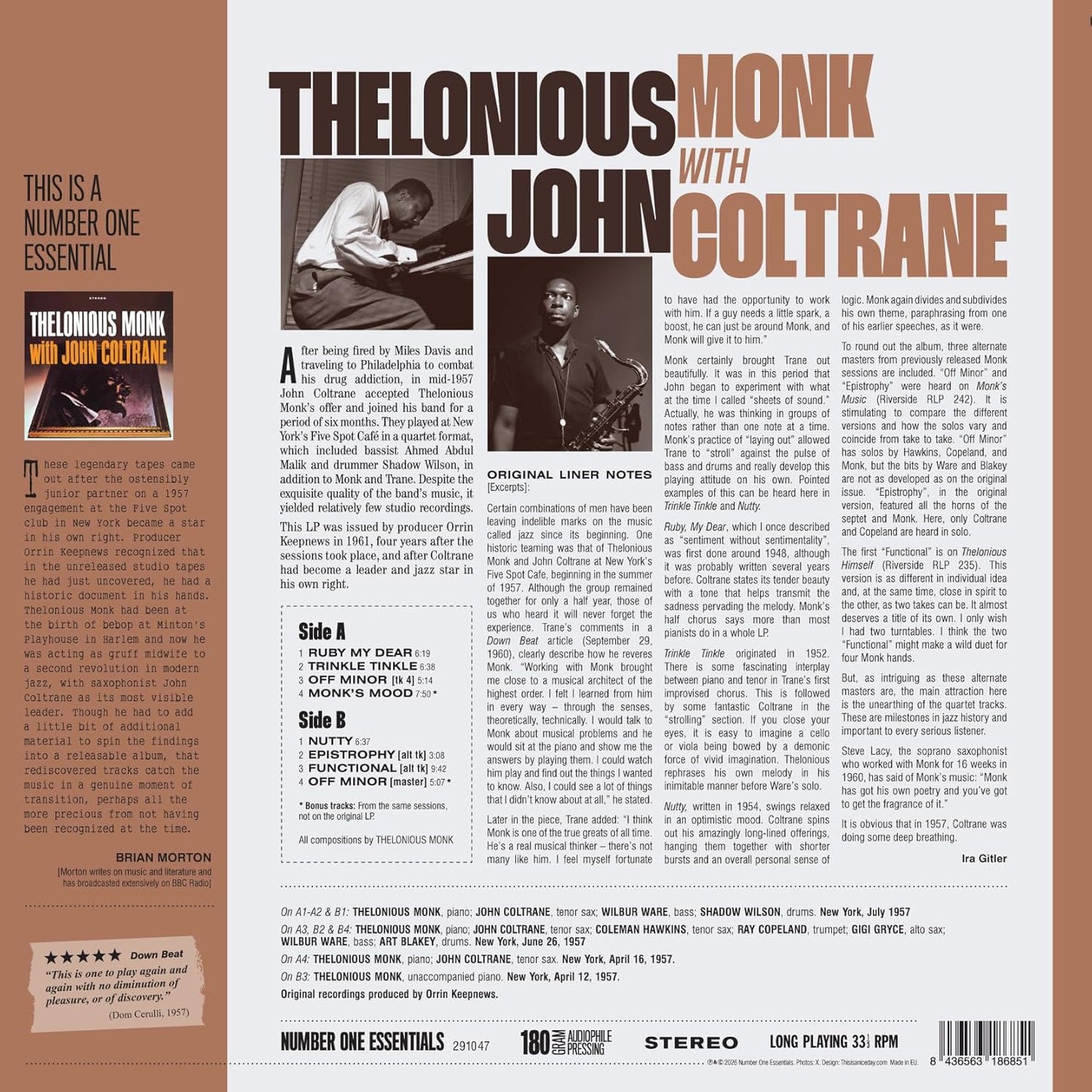Thelonious Monk With John Coltrane (Limited Edition, 180 Gram Vinyl with Bonus Tracks) [Import]  Vinyl Record