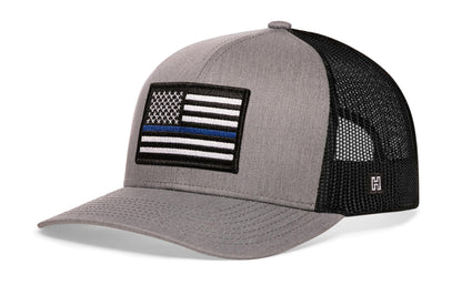 Thin Blue Line Trucker Hat  |  Black Police Snapback
