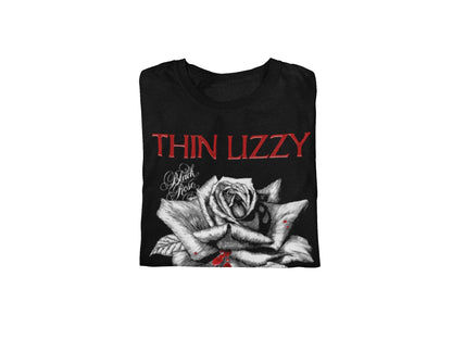 Thin Lizzy Black Rose Jumbo Print Mens T Shirt Black