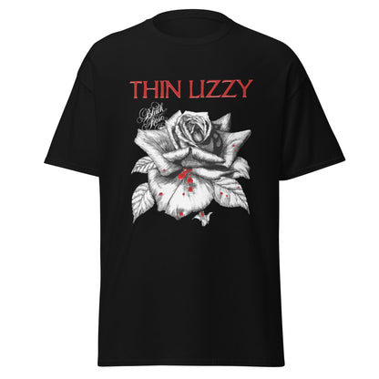 Thin Lizzy Black Rose Jumbo Print Mens T Shirt Black