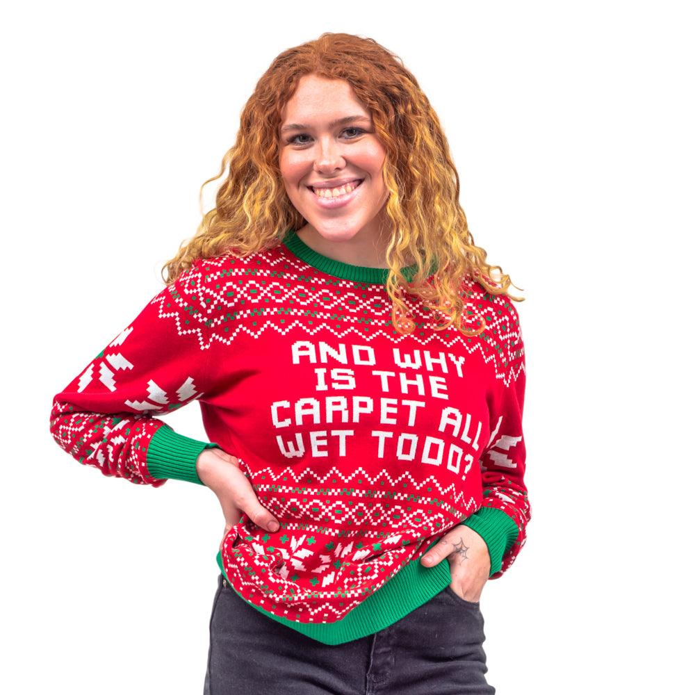 Todd and Margo Why is The Carpet Wet I DonŸ??t Know Knitted Ugly Christmas Sweater