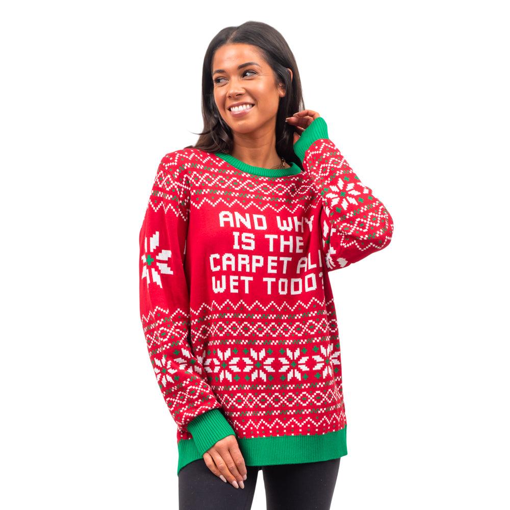 Todd and Margo Why is The Carpet Wet I DonŸ??t Know Knitted Ugly Christmas Sweater