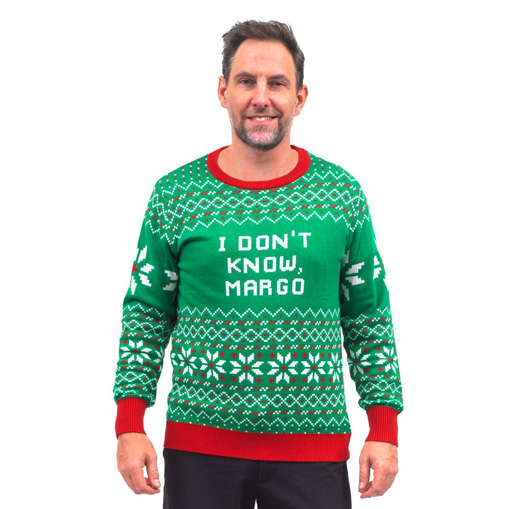 Todd and Margo Why is The Carpet Wet I DonŸ??t Know Knitted Ugly Christmas Sweater
