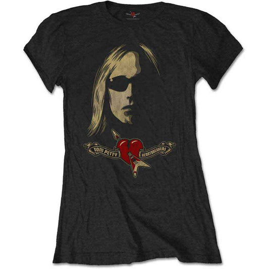 Tom Petty The Heartbreakers Shades & Logo Officially Licensed Womens T Shirt Black