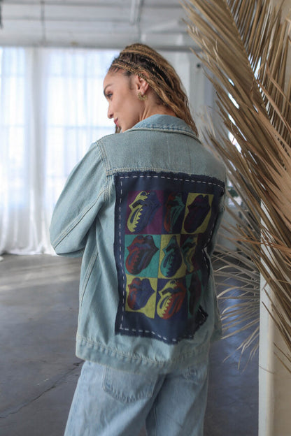 Rolling Stones Some Girls Hand Stitched Womens Blue Denim Jacket