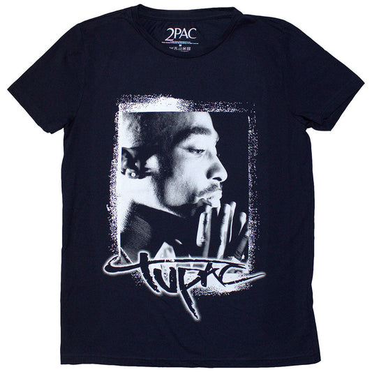Tupac Spray Photo Womens T Shirt Blue