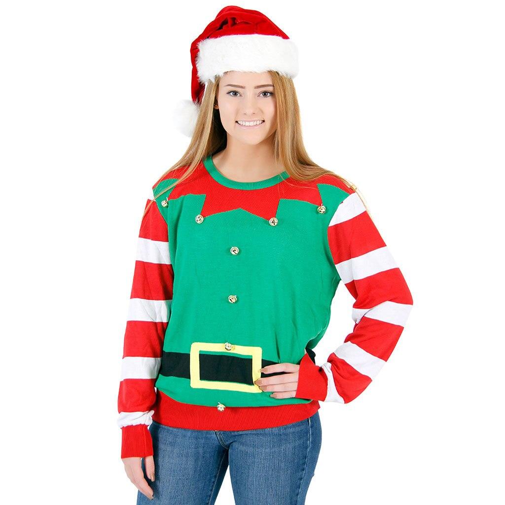 Ugly Christmas Sweater Elf with Bells