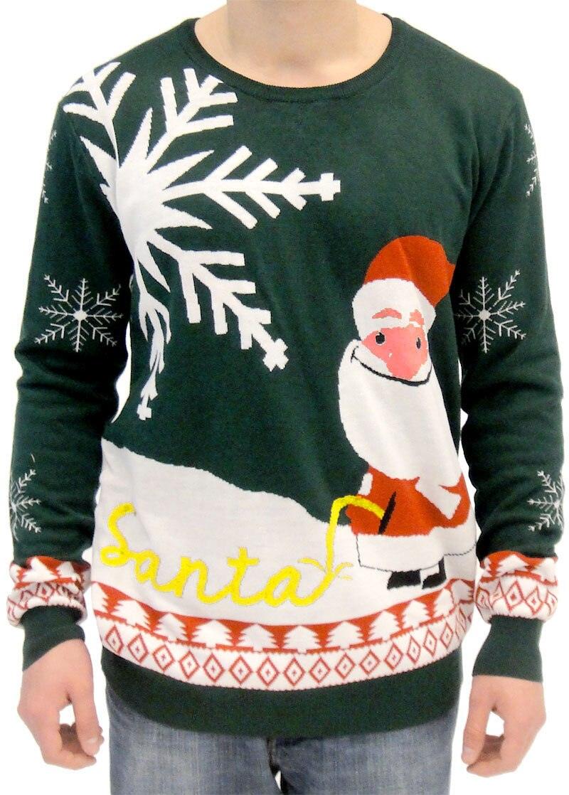 Ugly Christmas Sweater Happy Santa Peeing Santa in Snow