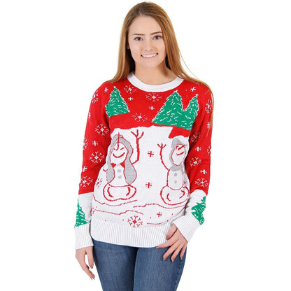 Ugly Christmas Sweater Snowman & Trees with Flashing Lights