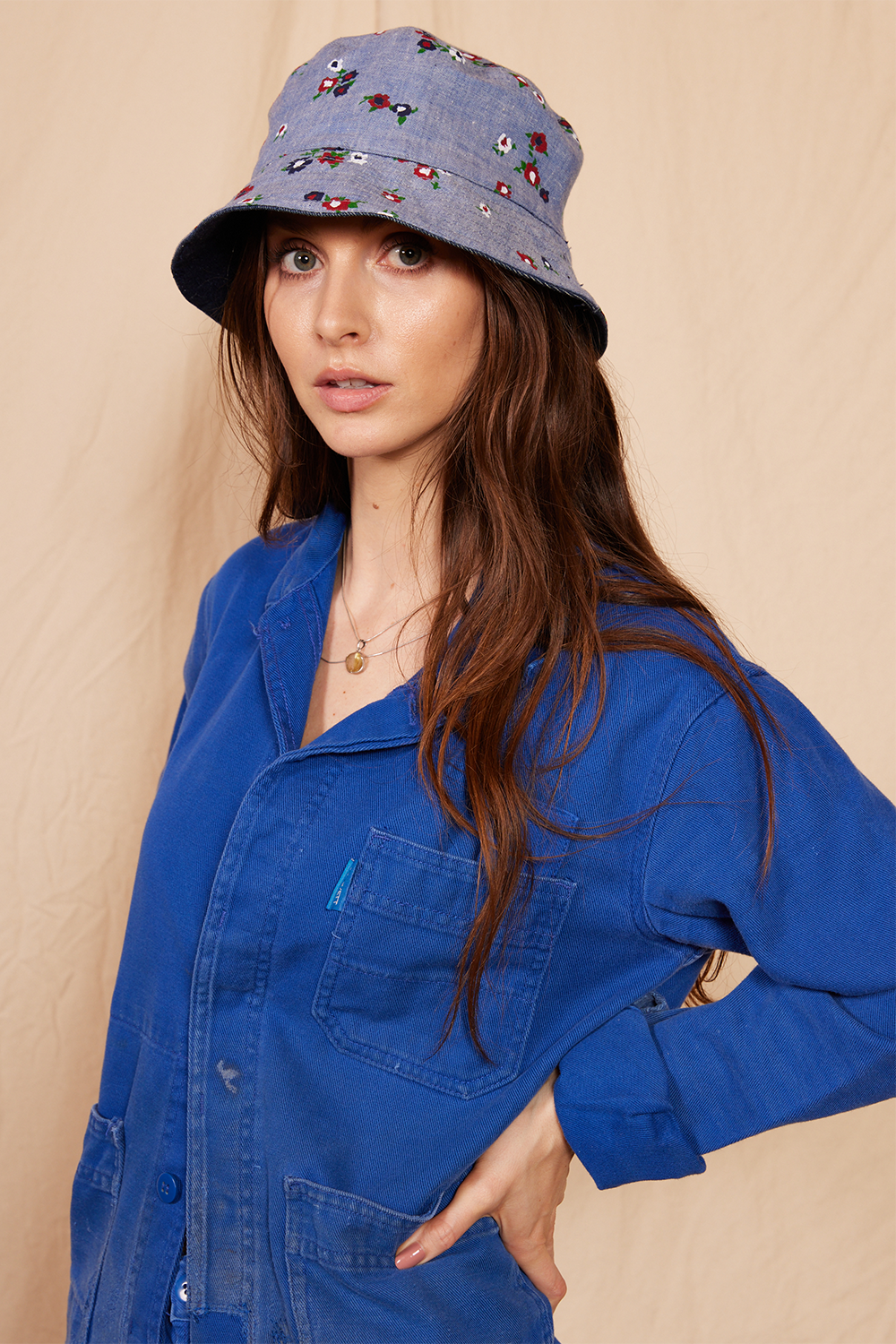 1970's Vintage Flower Denim Bucket Hat