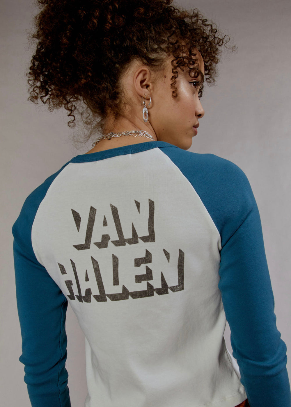 Van Halen 1980 Invasion Womens Raglan Band Shirt Blue