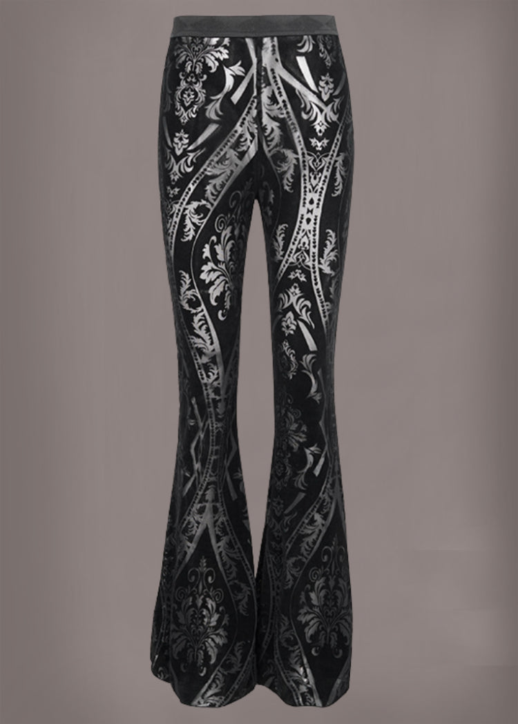 Black See Through Velvet Burnout Bell Bottom Pants