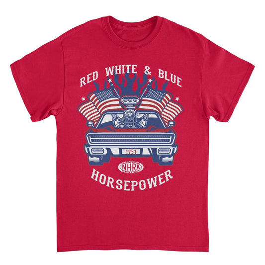 NHRA Red White and Blue Horsepower Blue Heat Mens T Shirt Red Officially Licensed