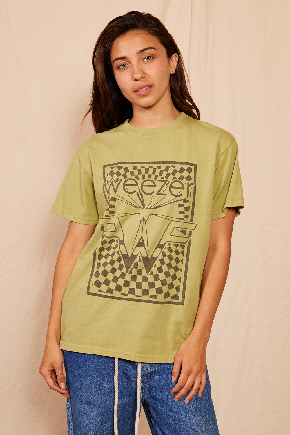 Weezer Checkered Womens Tee Shirt Kiwi