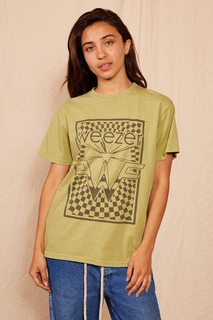 Weezer Checkered Womens Tee Shirt Kiwi