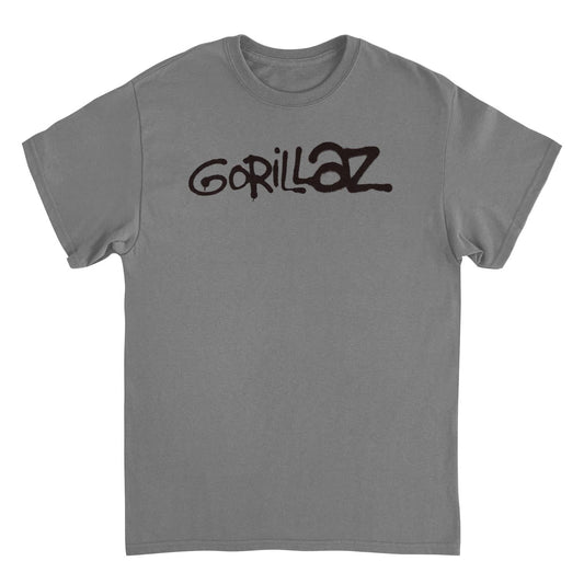 GORILLAZ Logo Graffiti Black Logo Mens T Shirt Charcoal Officially Licensed