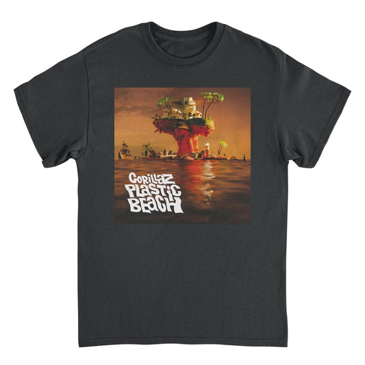 GORILLAZ Plastic Beach Artwork Mens T Shirt Black Officially Licensed