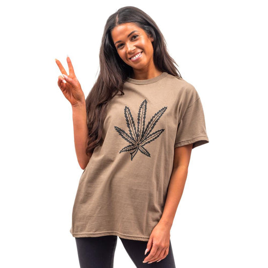 Weed Leaf T-Shirt 90s Retro Movie Pot Dazed Confused Character Classic Tee Shirt Tan