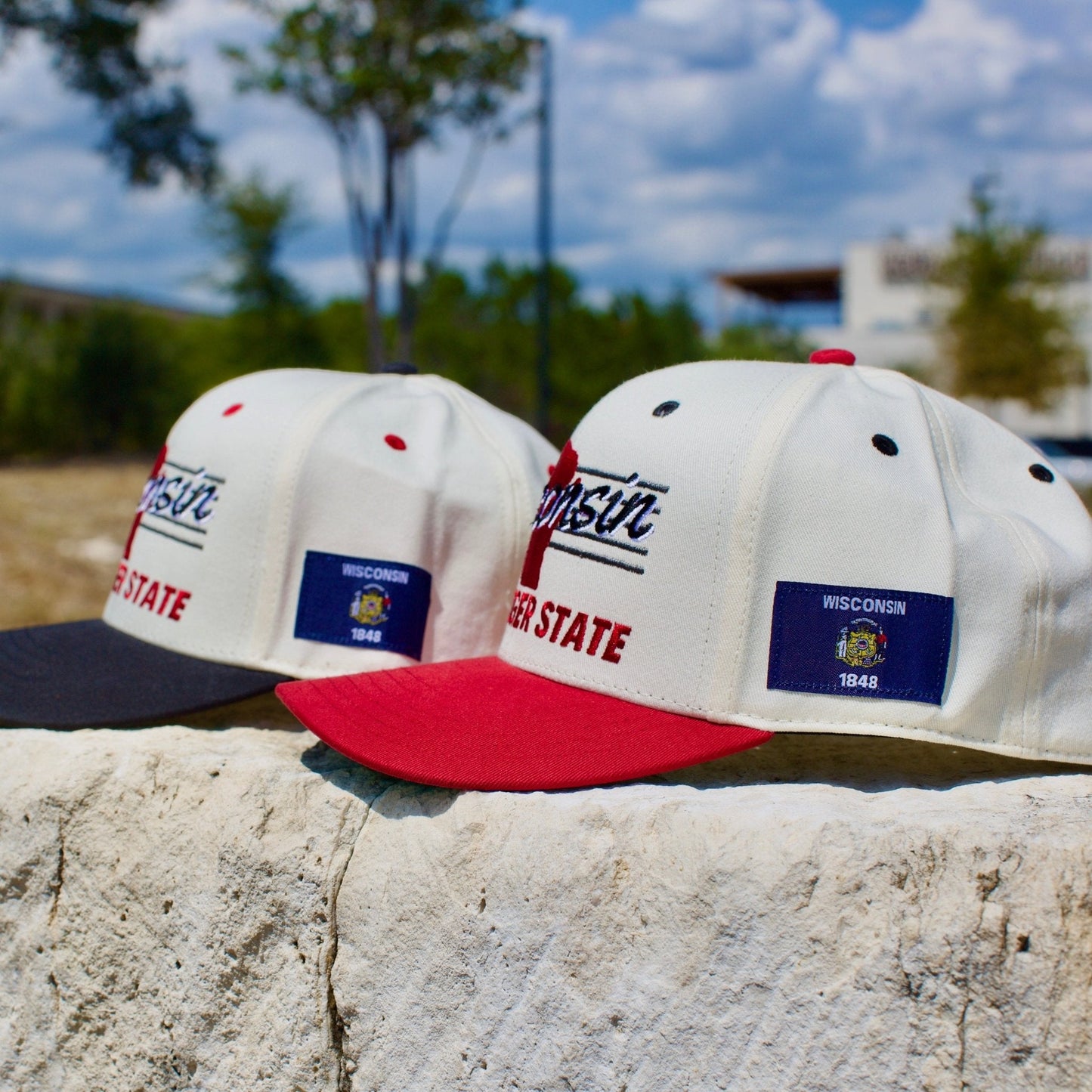 Wisconsin Snapback Hat - The Watt (Cream/Red)