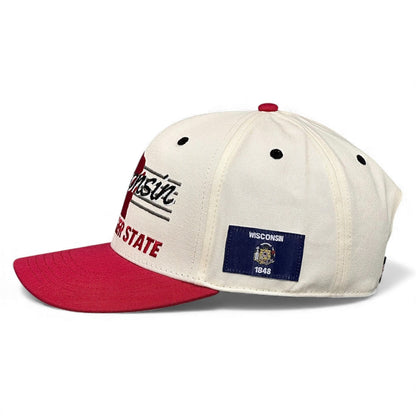 Wisconsin Snapback Hat - The Watt (Cream/Red)