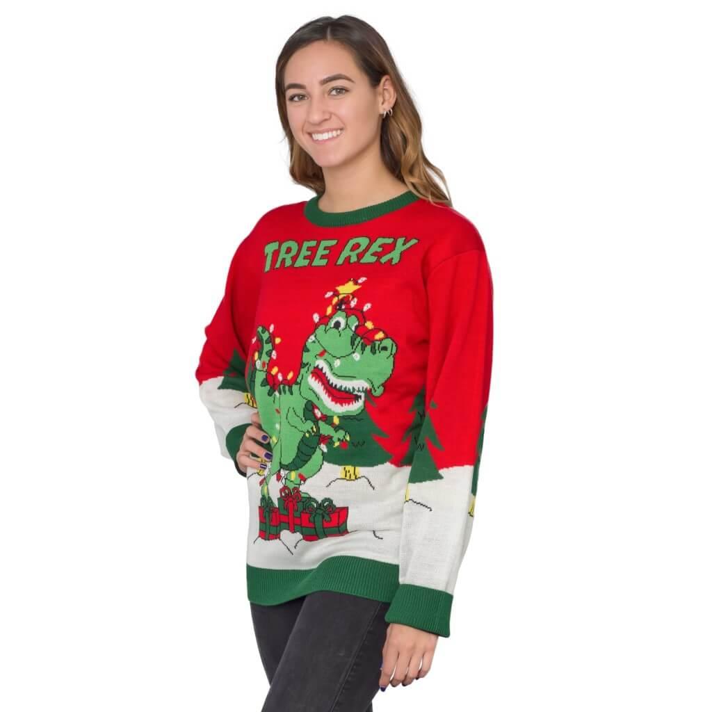 Women's Tree Rex Light Up T-Rex Ugly Christmas Sweater