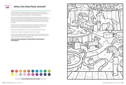 Color Me Mysteries - Volume 2: Splash Into Summer With 42 Mysteries Any Kid Can Solve, Color In The Clues To Solve The Case, Boost Creativity, Each Illustration Hides A Clue, Relax, Color & More!