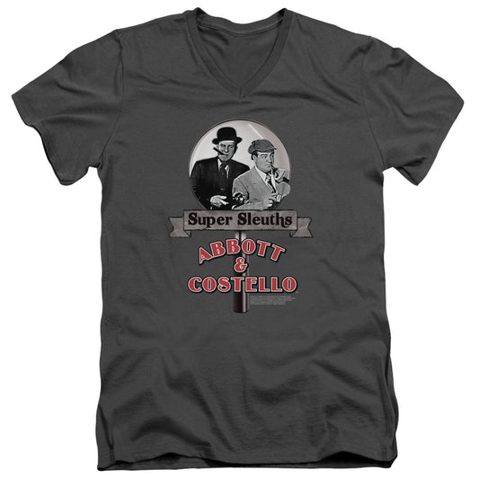 Abbott & Costello Super Sleuths Mens Slim Fit V Neck T Shirt Charcoal