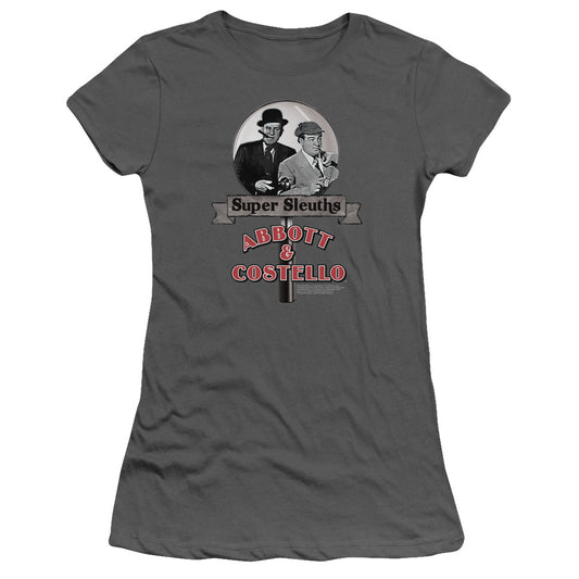 Abbott & Costello Super Sleuths Junior Sheer Cap Sleeve Womens T Shirt Charcoal